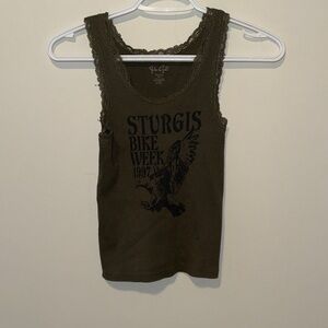 Brandy Melville Olive Graphic Lace-Trim Tank